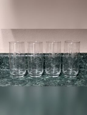 Set 4 Princess House Heritage Etched Crystal 7" Tall Tumbler Iced Tea Glass 22oz